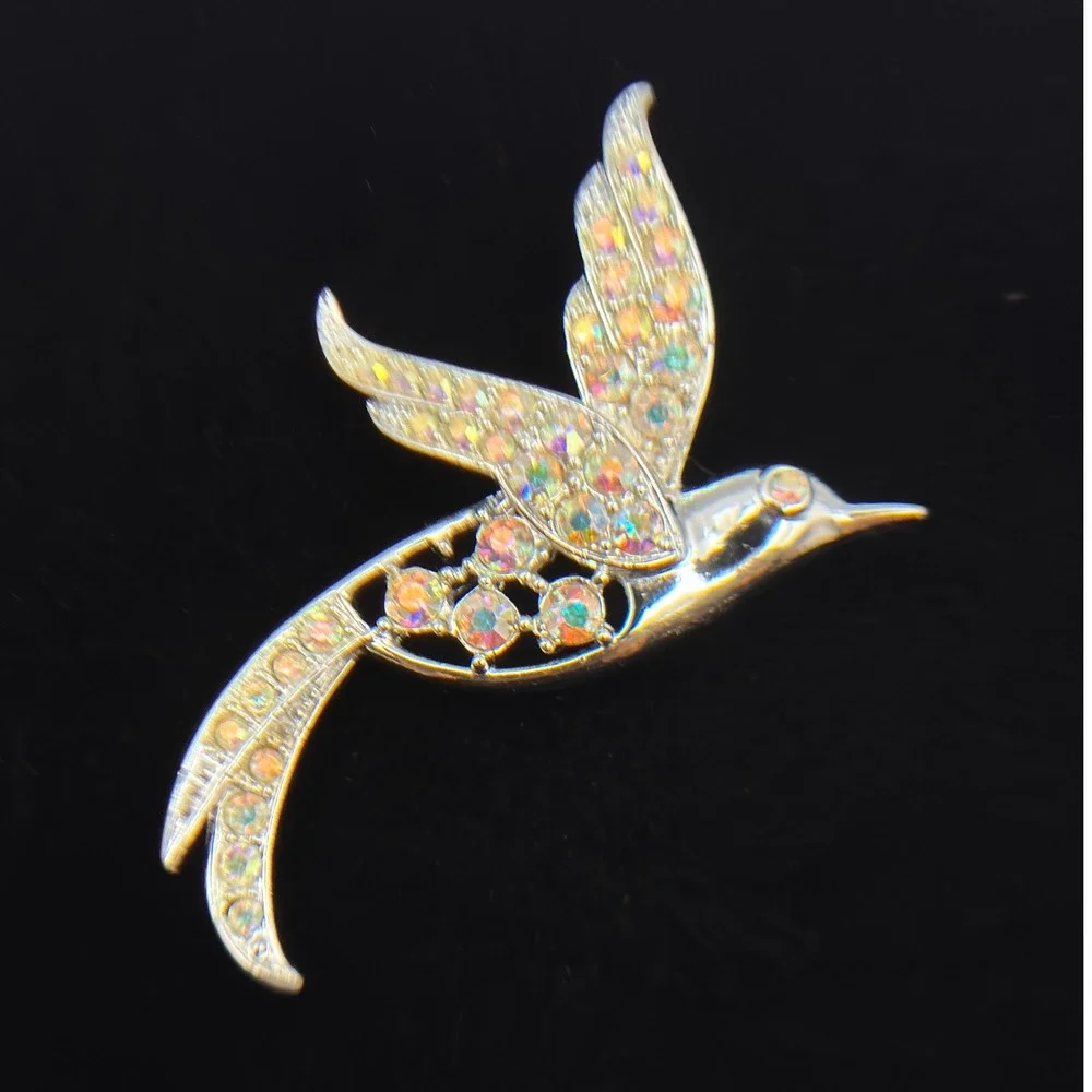 Vintage‎ Sarah Coventry Bird of Paradise Brooch Aurora Borealis Rhinestone Pin